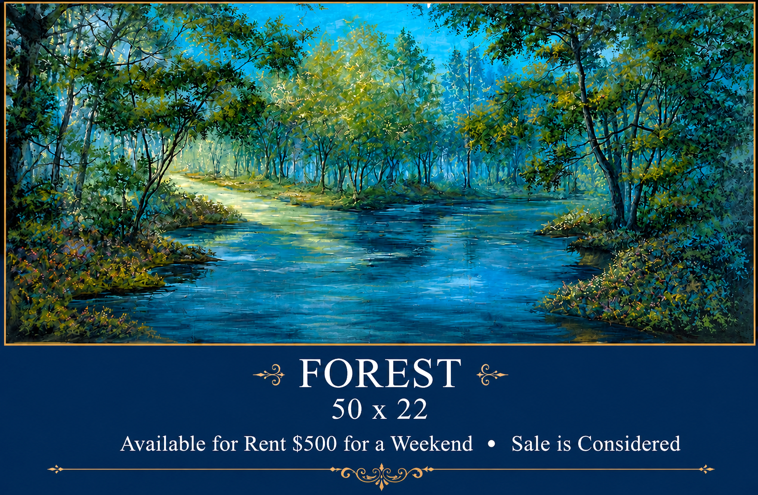 New 50 by 22 foot hand-painted forest theatrical backdrop for ballet and stage productions